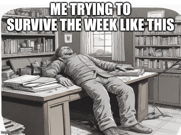 ME TRYING TO SURVIVE THE WEEK LIKE THIS | image tagged in memes | made w/ Imgflip meme maker