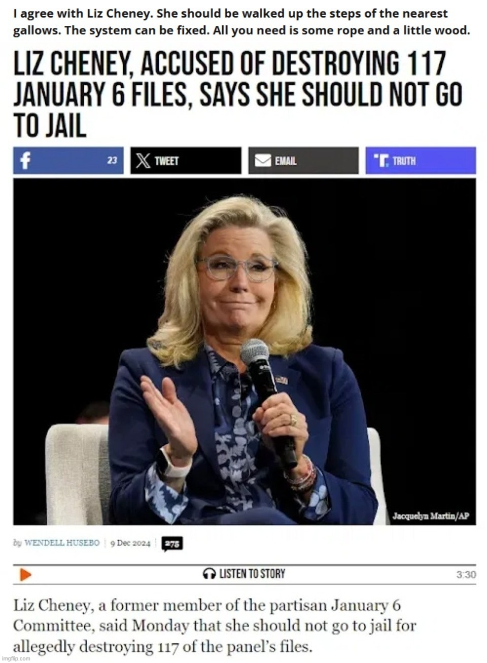 I agree with Liz Cheney. She should be walked up the steps of the nearest gallows. Treason is a hanging offense. | image tagged in liz cheney,sedition,treason,hanging out,gallows,capital punishment | made w/ Imgflip meme maker