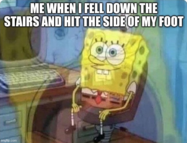 this actually happened to me... | ME WHEN I FELL DOWN THE STAIRS AND HIT THE SIDE OF MY FOOT | image tagged in spongebob screaming inside | made w/ Imgflip meme maker