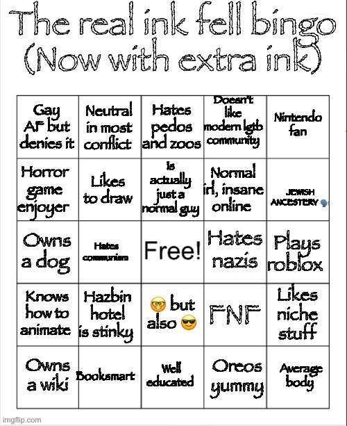 The real ink fell bingo | image tagged in the real ink fell bingo | made w/ Imgflip meme maker