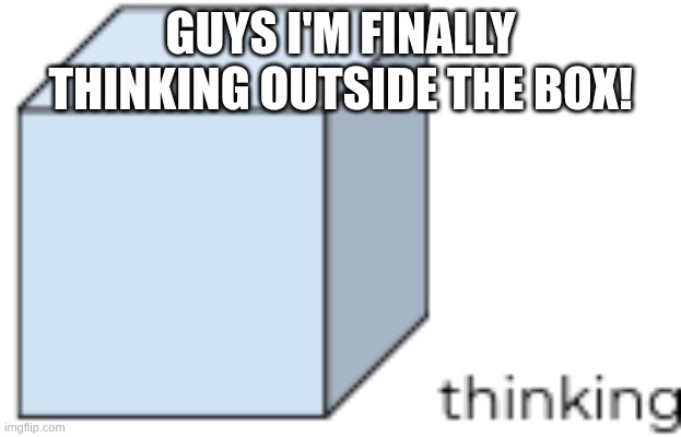 Box | GUYS I'M FINALLY THINKING OUTSIDE THE BOX! | image tagged in funny | made w/ Imgflip meme maker