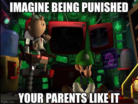 Punisment LMDM | IMAGINE BEING PUNISHED; YOUR PARENTS LIKE IT | image tagged in luigi | made w/ Imgflip meme maker