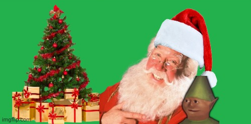 Santa Claus with Christmas tree and elf Blank Meme Template