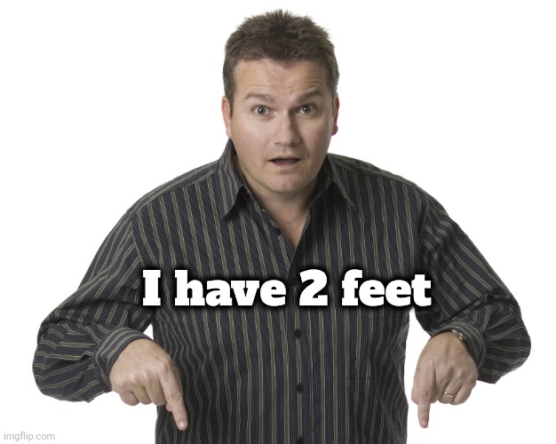 Pointing Down Disbelief | I have 2 feet | image tagged in pointing down disbelief | made w/ Imgflip meme maker