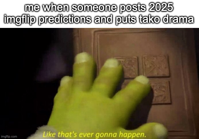 Like that's ever gonna happen. | me when someone posts 2025 imgflip predictions and puts tako drama | image tagged in like that's ever gonna happen | made w/ Imgflip meme maker