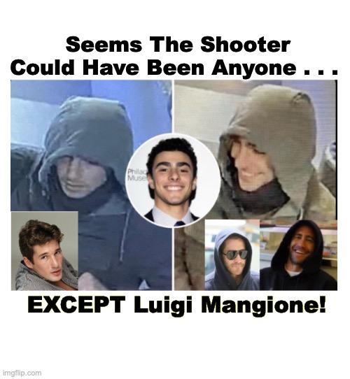 Luigi Mangione | Seems The Shooter Could Have Been Anyone . . . EXCEPT Luigi Mangione! | image tagged in luigi | made w/ Imgflip meme maker