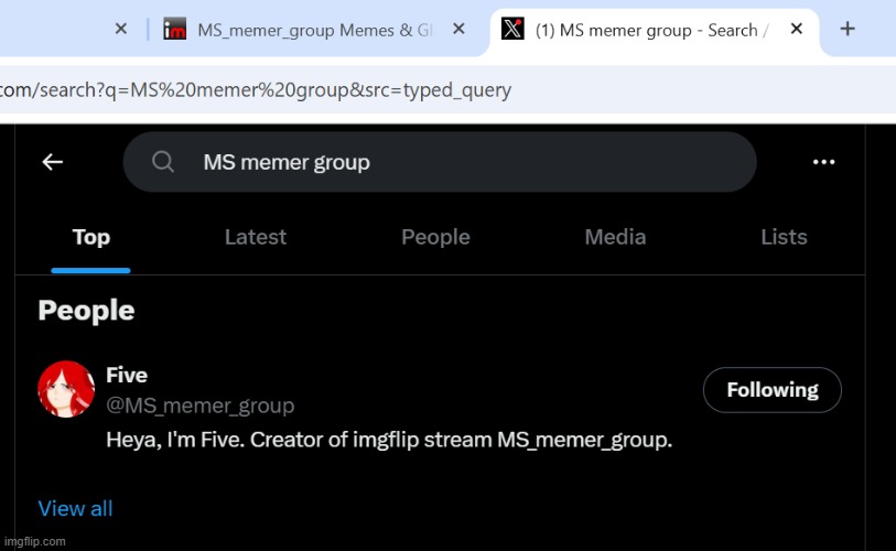 this was the only result after searching MS memer group on twitter, this is probably Spire | made w/ Imgflip meme maker