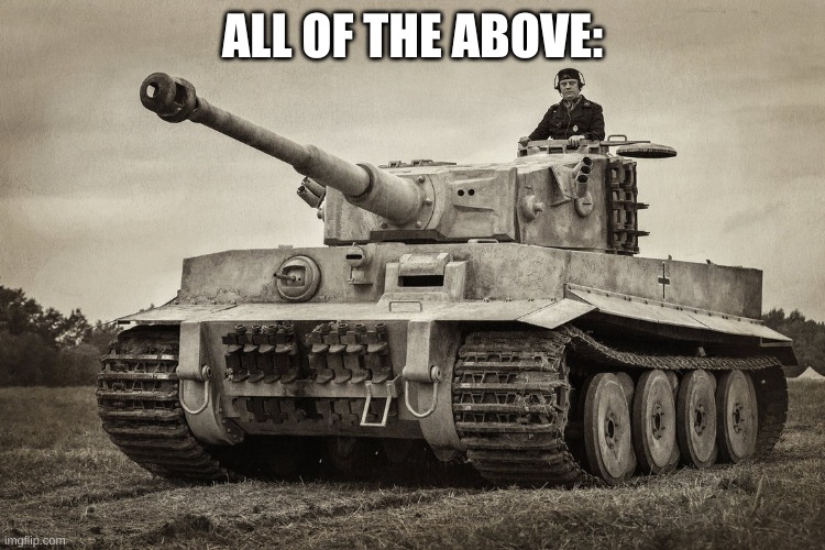 Panzer IV Tiger I | ALL OF THE ABOVE: | image tagged in panzer iv tiger i | made w/ Imgflip meme maker