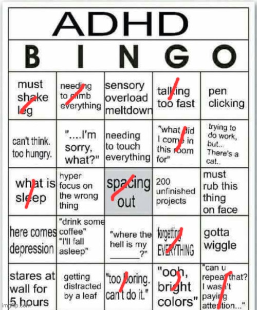 adhd bingo | image tagged in adhd bingo | made w/ Imgflip meme maker