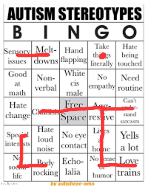 No st | image tagged in autism stereotypes bingo | made w/ Imgflip meme maker