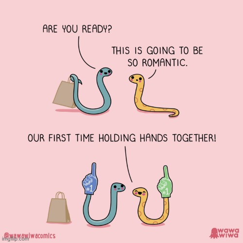 image tagged in snakes,romance,holding hands,foam fingers | made w/ Imgflip meme maker