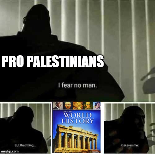 Its sad, when their biggest fear is a history book | PRO PALESTINIANS | image tagged in i fear no man,history,book,stupid people | made w/ Imgflip meme maker