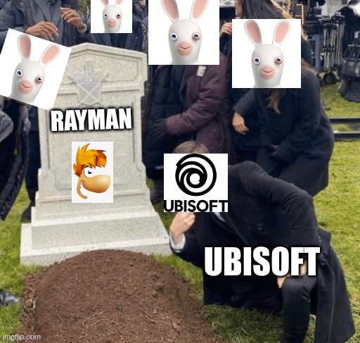 ubisoft rayman meme | RAYMAN; UBISOFT | image tagged in grant gustin over grave | made w/ Imgflip meme maker