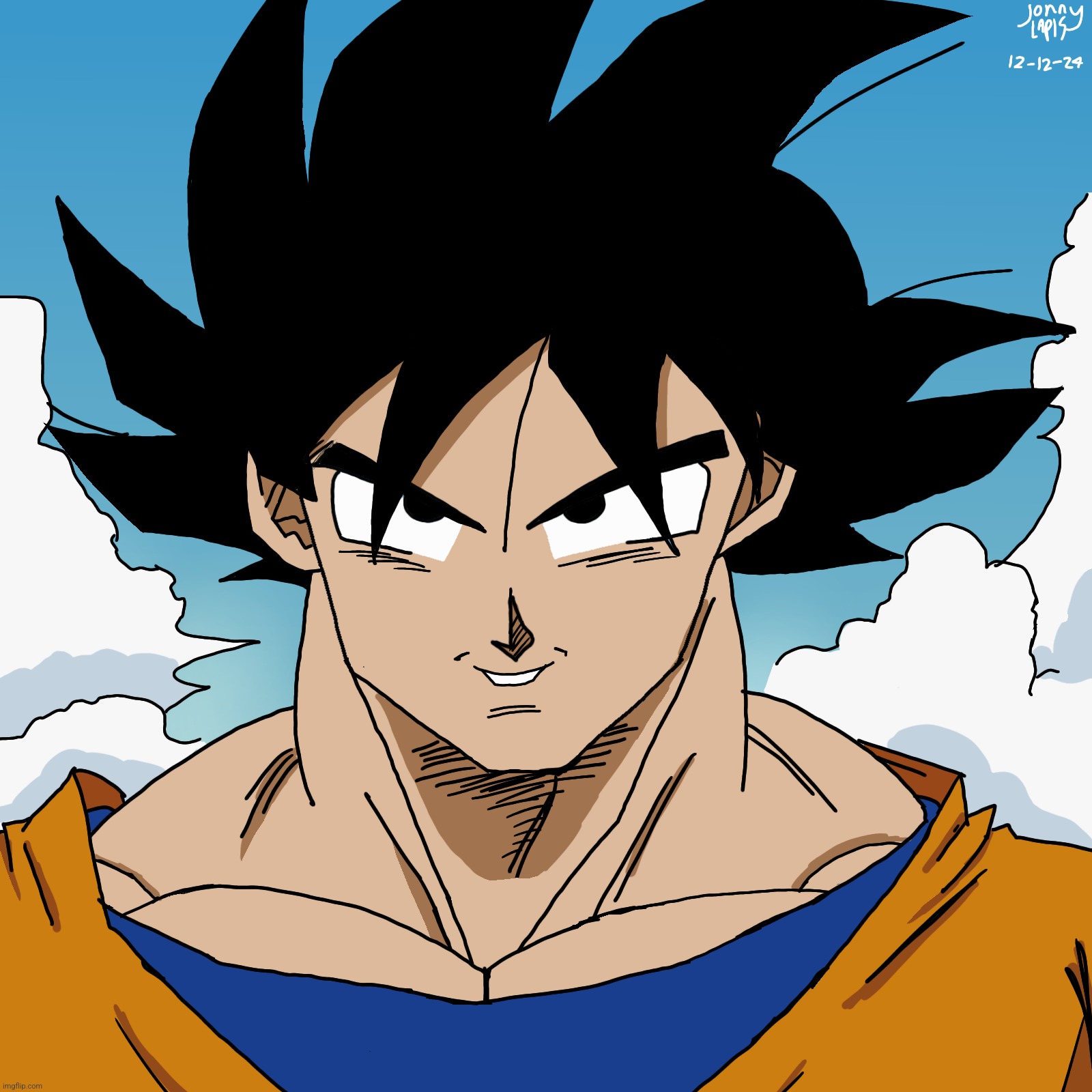 Decided to redraw a pic of Goku from a manga panel and bamboozled myself on how well I did it | image tagged in goku,dragon ball z,drawing | made w/ Imgflip meme maker