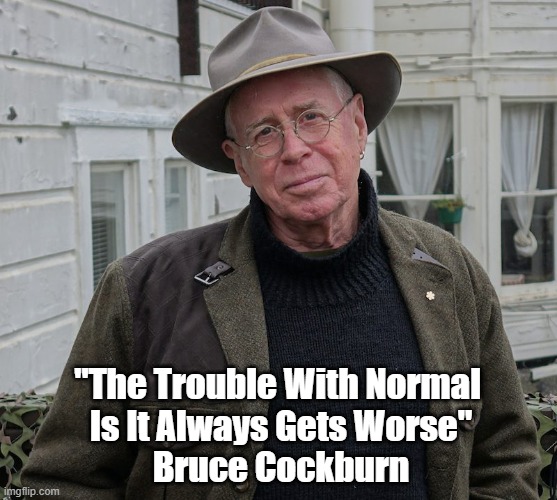 "The Trouble With Normal Is It Always Gets Worse" | "The Trouble With Normal 
Is It Always Gets Worse"
Bruce Cockburn | image tagged in trouble with normal,always gets worse,bruce cockburn | made w/ Imgflip meme maker