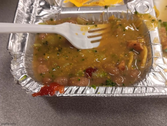 School lunch concoction (contains: gummy bears, nachos, choco milk, water, mustard, ketchup, salsa, cheese, turkey, and more) | made w/ Imgflip meme maker