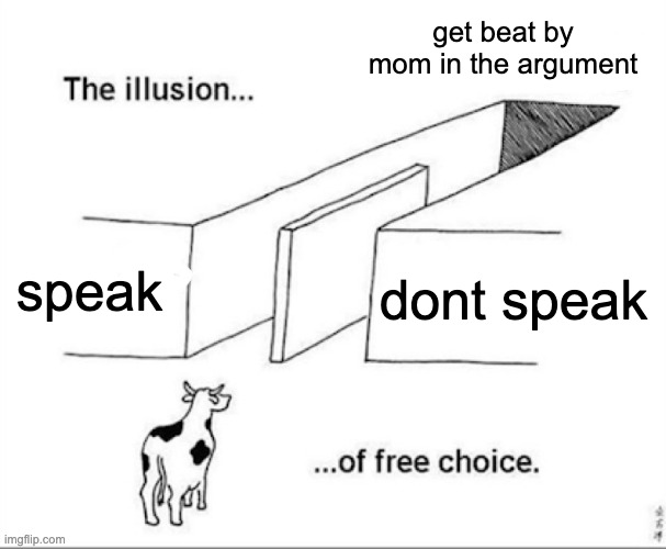 patato | get beat by mom in the argument; speak; dont speak | image tagged in illusion of free choice | made w/ Imgflip meme maker