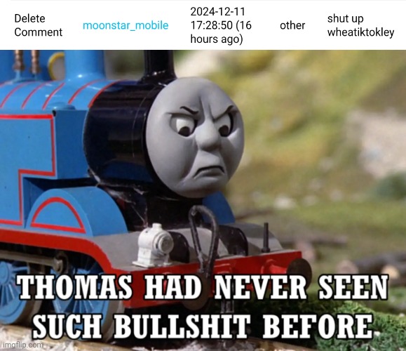 *facepalm* | image tagged in thomas had never seen such bullshit before revamped,really bro,imagine calling deleted users tiktokers | made w/ Imgflip meme maker