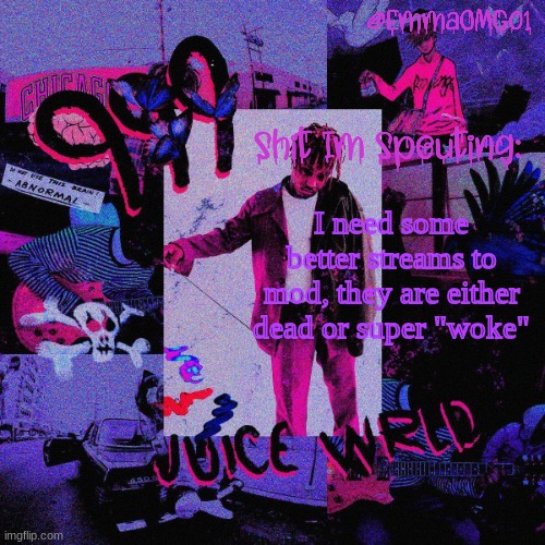 Emma's Juice WRLD Temp | I need some better streams to mod, they are either dead or super "woke" | image tagged in emma's juice wrld temp | made w/ Imgflip meme maker