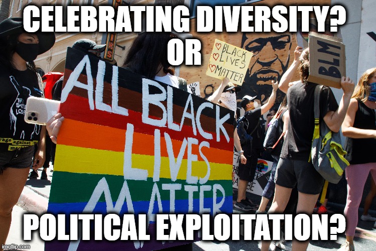 Pimping out diversity | CELEBRATING DIVERSITY?
OR; POLITICAL EXPLOITATION? | image tagged in leftists | made w/ Imgflip meme maker