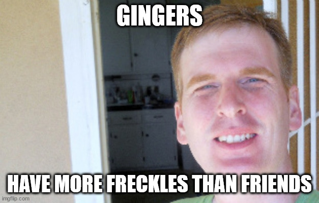 Ginger Guy | GINGERS; HAVE MORE FRECKLES THAN FRIENDS | image tagged in red hair guy | made w/ Imgflip meme maker