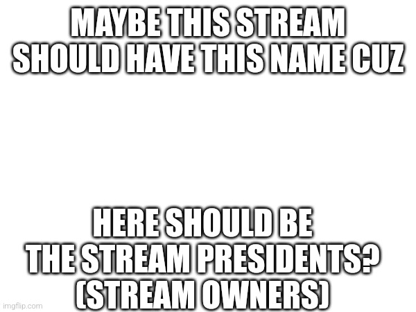 Idk | MAYBE THIS STREAM SHOULD HAVE THIS NAME CUZ; HERE SHOULD BE THE STREAM PRESIDENTS? (STREAM OWNERS) | image tagged in don't kill yourself | made w/ Imgflip meme maker