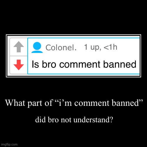 What part of “i’m comment banned” | did bro not understand? | image tagged in funny,demotivationals | made w/ Imgflip demotivational maker