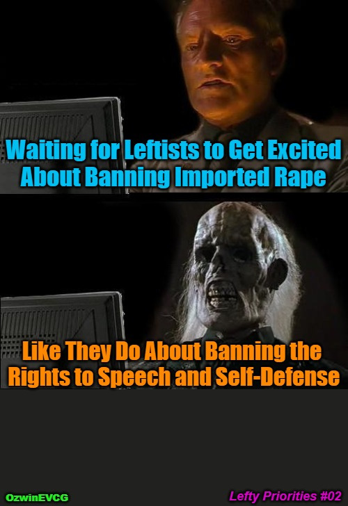 Lefty Priorities #02 | image tagged in i'll just wait here,sociopolitical tragicomedy,liberal logic,immigration,life with leftists,violence | made w/ Imgflip meme maker