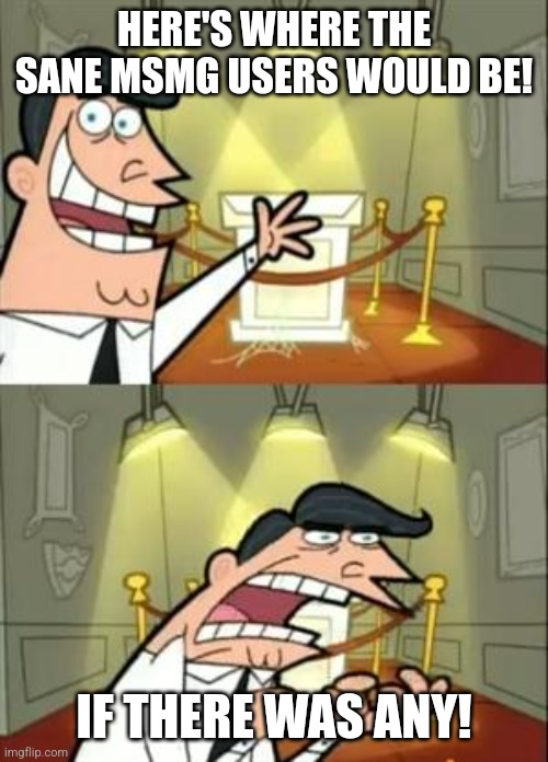 This Is Where I'd Put My Trophy If I Had One | HERE'S WHERE THE SANE MSMG USERS WOULD BE! IF THERE WAS ANY! | image tagged in memes,this is where i'd put my trophy if i had one | made w/ Imgflip meme maker