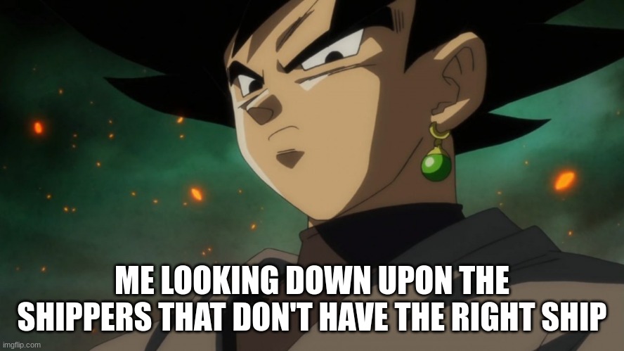 Goku Black Serious | ME LOOKING DOWN UPON THE SHIPPERS THAT DON'T HAVE THE RIGHT SHIP | image tagged in goku black serious | made w/ Imgflip meme maker