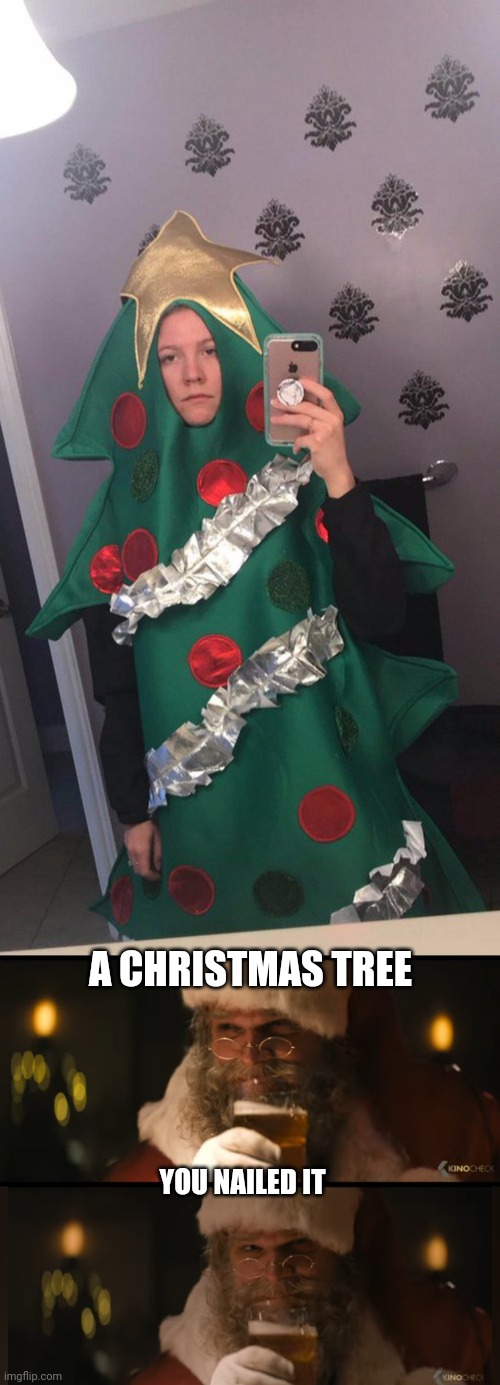 THE IMPORTANT THING IS THAT YOU TRIED | A CHRISTMAS TREE; YOU NAILED IT | image tagged in cosplay,christmas tree,santa claus,cosplay fail | made w/ Imgflip meme maker