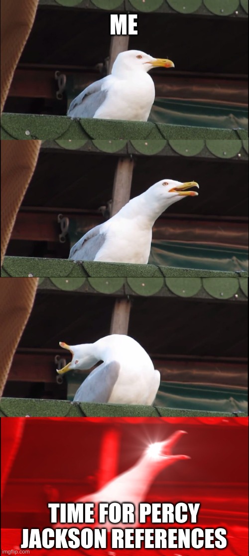 Inhaling Seagull | ME; TIME FOR PERCY JACKSON REFERENCES | image tagged in memes,inhaling seagull | made w/ Imgflip meme maker