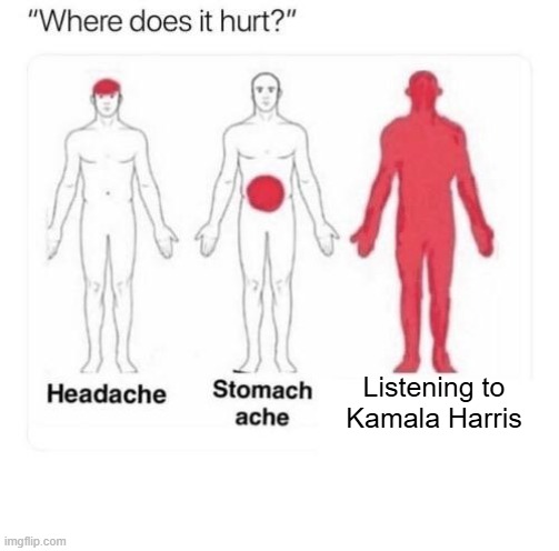 Real | Listening to Kamala Harris | image tagged in where does it hurt | made w/ Imgflip meme maker