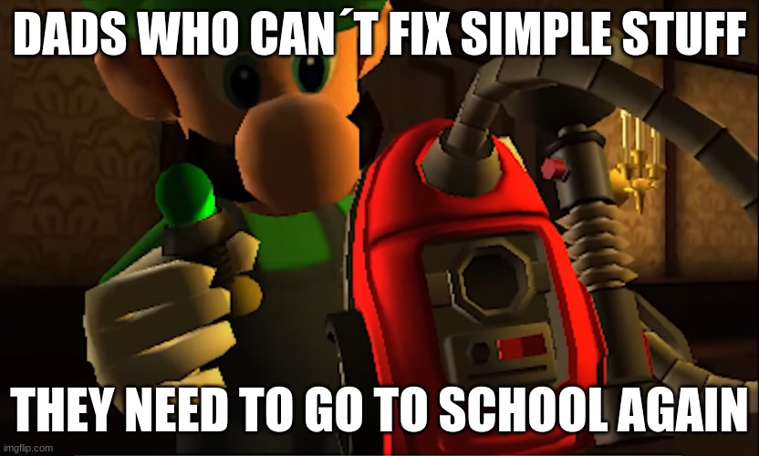 Dads LMDM | DADS WHO CAN´T FIX SIMPLE STUFF; THEY NEED TO GO TO SCHOOL AGAIN | image tagged in luigi | made w/ Imgflip meme maker