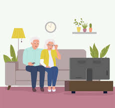 Old Couple Watching TV Cartoon Blank Meme Template