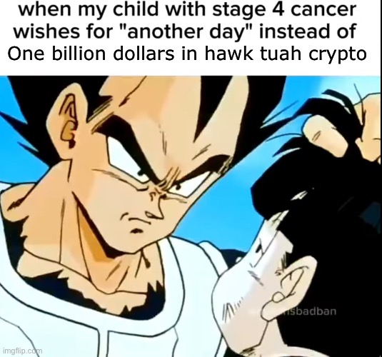 One billion dollars in hawk tuah crypto | made w/ Imgflip meme maker