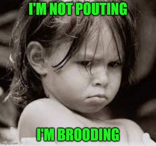 Pouty Little Girl | I'M NOT POUTING; I'M BROODING | image tagged in sulky,pouty,brooding | made w/ Imgflip meme maker