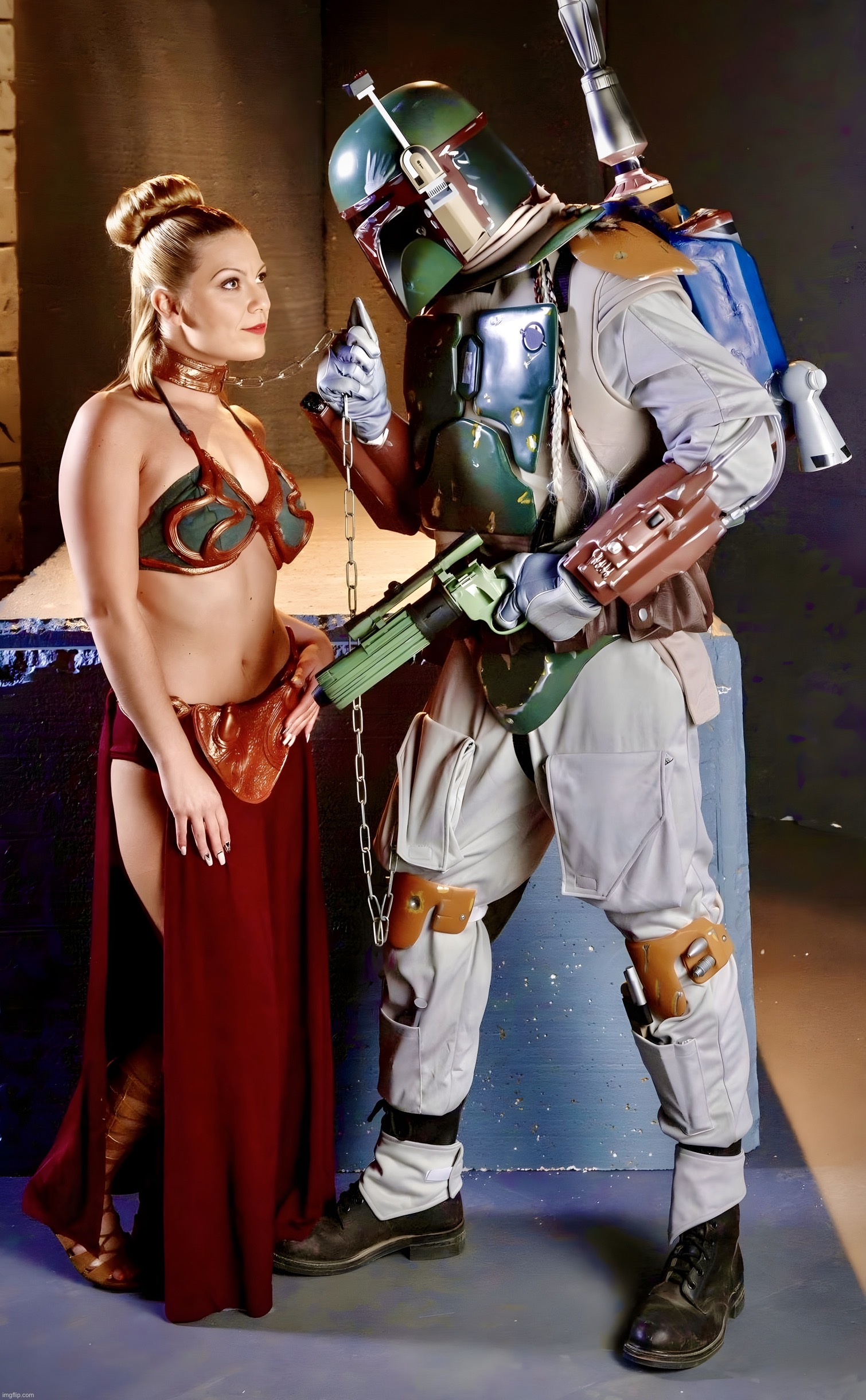 Slave I | image tagged in slave,princess leia,boba fett,memes,star wars,cosplay | made w/ Imgflip meme maker