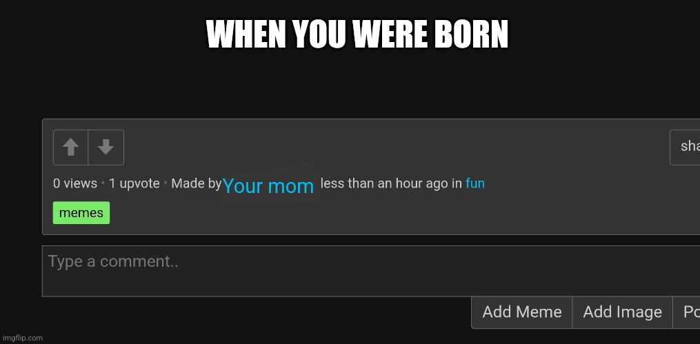 "Made by your mom less than an hour ago" | WHEN YOU WERE BORN; Your mom | image tagged in born,lol,dumb meme | made w/ Imgflip meme maker