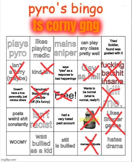 Pyro's bingo | image tagged in pyro's bingo | made w/ Imgflip meme maker