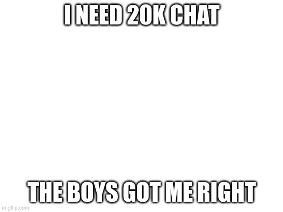 Blank White Template | I NEED 20K CHAT; THE BOYS GOT ME RIGHT | image tagged in blank white template | made w/ Imgflip meme maker