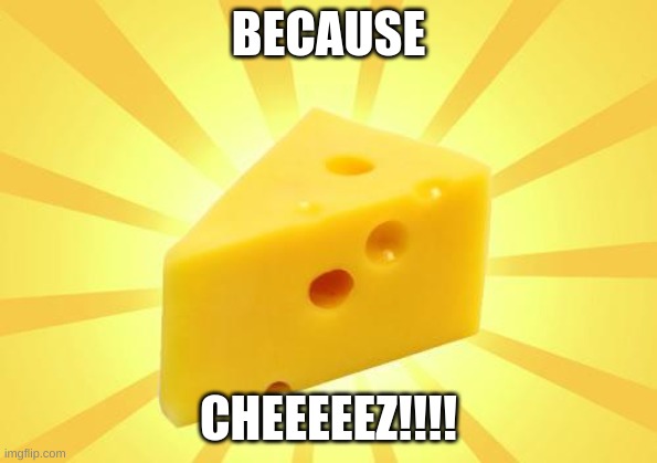 BECAUSE CHEEEEEZ!!!! | image tagged in cheese time | made w/ Imgflip meme maker