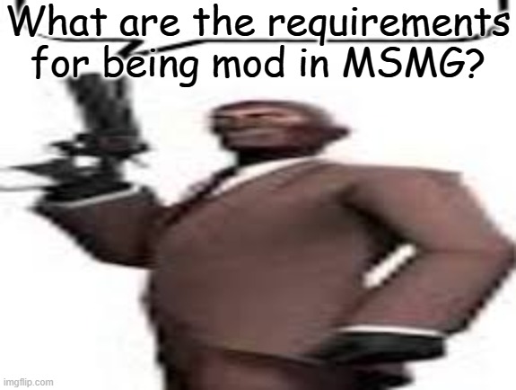 Bored as apeshit | What are the requirements for being mod in MSMG? | image tagged in tf2 spy,memes,msmg,mod | made w/ Imgflip meme maker