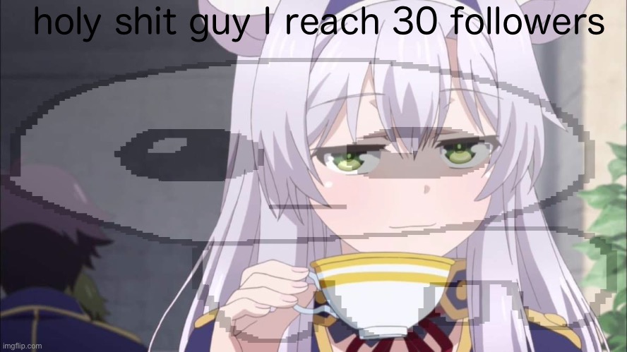 Anime girl sipping tea | holy shit guy I reach 30 followers | image tagged in anime girl sipping tea | made w/ Imgflip meme maker
