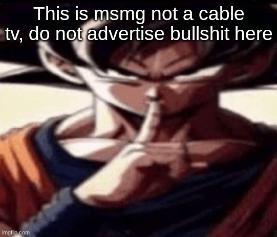 Goku Hush | This is msmg not a cable tv, do not advertise bullshit here | image tagged in goku hush | made w/ Imgflip meme maker