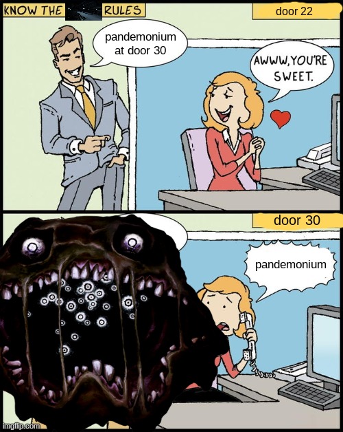 gwaaaa | door 22; pandemonium at door 30; door 30; pandemonium | made w/ Imgflip meme maker