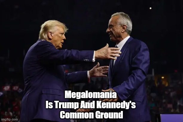 Where Trump And Kennedy Meet | Megalomania 
Is Trump And Kennedy's 
Common Ground | image tagged in trump,rfk jr,kennedy jr,secretary of health | made w/ Imgflip meme maker