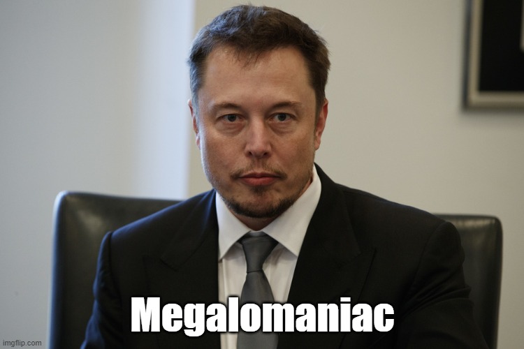 Elon Musk Is A Megalomaniac | Megalomaniac | image tagged in elon musk,richest man in the world,tesla,megalomania | made w/ Imgflip meme maker