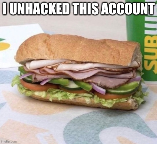 Subway sandwich | I UNHACKED THIS ACCOUNT | image tagged in subway sandwich | made w/ Imgflip meme maker