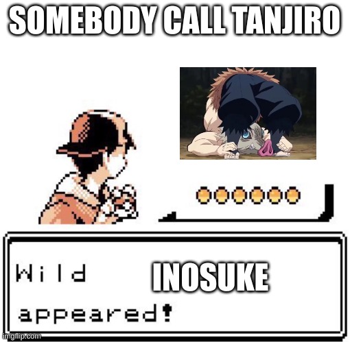 Blank Wild Pokemon Appears | SOMEBODY CALL TANJIRO; INOSUKE | image tagged in blank wild pokemon appears | made w/ Imgflip meme maker